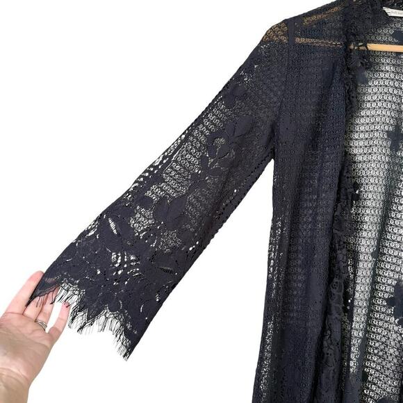 Soft Surroundings‎ Lace Open Front Long Cardigan in Black, Size XS - Picture 6 of 9